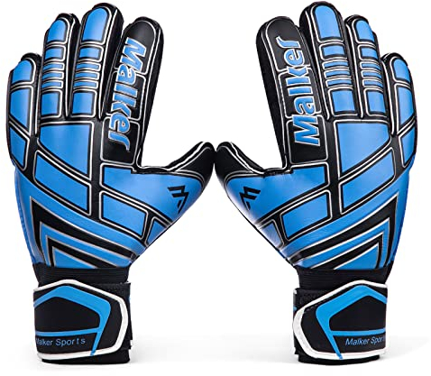 Malker Torwarthandschuhe Fußball Handschuhe für Erwachsene und Jugend Kinder mit Fingerschutz, Stärken Grip, rutschfeste,Ausrüstung Verhindert von Verletzungen(Größe 6 Blau/Schwarz)