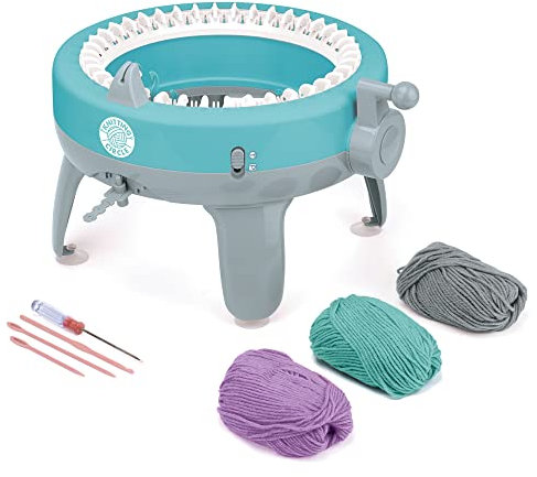 Knitting Circle Studio for Kids | Kids Craft Kit for Beginners, Small Knitting Machine, Knit Gloves Hats and Scarves with Two Coloured Yarns, Grey, Purple