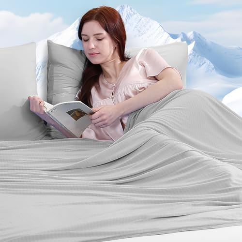 Luxear Kühlende Kuscheldecke Sommer 100% Bambusfasern, 150x200cm Grau | Dünne Leichte Kühldecke Sommerdecke aus Japanische Arc-Chill Q-Max 0,5 Kühlfaser, Wohndecke Sofadecke Reisedecke Couchdecke