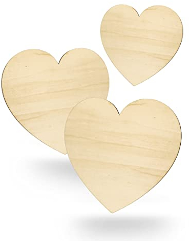 Kleenes Traumhandel Holzherz - Herz aus Holz - Wanddeko Herz - Herzscheiben - Herzform aus Holz für Geburtstag, Hochzeit, Valentinstag - (3er Set 112x100 mm)