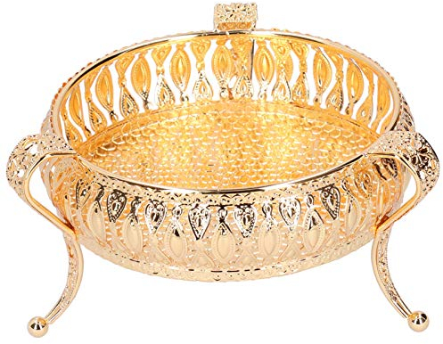 Plateau de Service Rond en métal,Plateau Rond doré, décoratif Rond doré, Plateau de Fruits Assiette décorative de Service Presentoir a Gateau pour la Maison, hôtel, Restaurants, Bar, 16,8cm