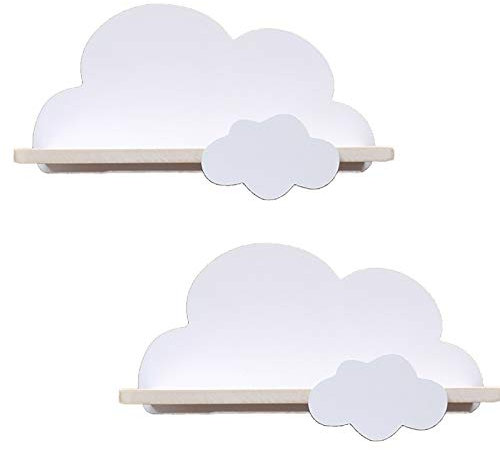 Haomian Wolkenregale für Kinderzimmer oder Schlafzimmer, Kinderzimmer, schwebendes Schlafzimmer, Baby-Bücherregal, Aufbewahrungsregal, Wolkenregal, Wanddekoration, Weiß, 2 Stück
