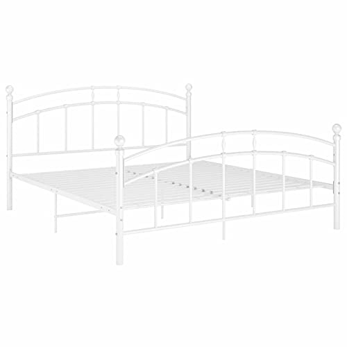 Tidyard Metallbett, Bettgestell, Bett Schlafzimmerbett Doppelbett Bettrahmen Ehebett Lattenrost Schlafzimmermöbel Metall Weiß 180x200cm