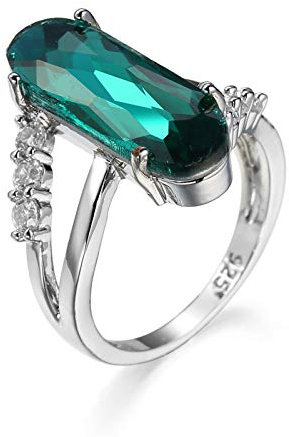 Banemi Retro Ringe Versilbert, Damen Ring Grün Zirkonia Kissenschnitt Damen Partyschmuck Größe 52 (16.6)