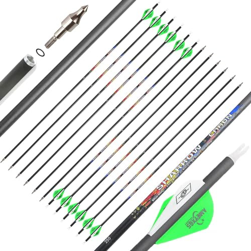 SHARROW 12P 100% Reines Carbon Pfeile 32 Zoll Pfeile für Bogenschießen Spine 350 Zielbogenschießen Jagdpfeile Pfeile Bogen Pfeile für Recurvebogen Compoundbogen Bogensport (Spine 350, Pfeile)