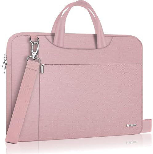 Ferkurn Laptop Bag Case for Women Men, Laptop Sleeve Computer Bag Briefcase with Shoulder Compatible with Macbook Pro/Air, HP Chromebook, XPS, ASUS, Acer, Samsung, Pink, 14 Inch