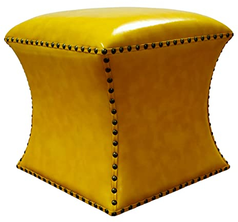 W&X Massivholz Fußstützenhocker Für Home Schlafzimmer Wohnzimmer Couchtisch,Moderner Platz Osmanisch Mit Nieten,Kunstleder Gepolstert Sitzpouf-Gelb 40x40x40cm(16x16x16inch)