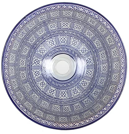 Casa Moro Orientalisches Keramik-Waschbecken Fes91 blau weiß handbemaltes Aufsatzbecken marokkanisches Handwaschbecken Durchmesser 35 cm