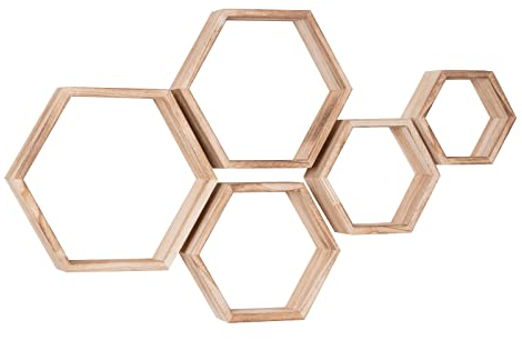 WONFUlity Sechseckige Wandregale Wabenförmige Regale Wandmontierte Holzregale im Landhausstil Wand-Aufbewahrungsregal für Badezimmer, Küche, Schlafzimmer, Wohnzimmer,Flur, Büro, Dekor- Wanddekoration