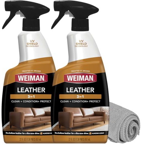 Weiman Leather Cleaner & Conditioner - Cleans, Restores & Protects Leather, UV Protection Prevent Cracking & Fading, For Car Seats, Sofas, Shoes, Bags & All Finished Leather Surfaces, 2 Pack, 22 FL Oz
