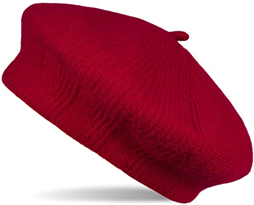 styleBREAKER Damen Feinstrick Baskenmütze mit dezentem Streifen Muster, Winter, Barett, Béret, Franzosen Mütze 04024200, Farbe:Weinrot