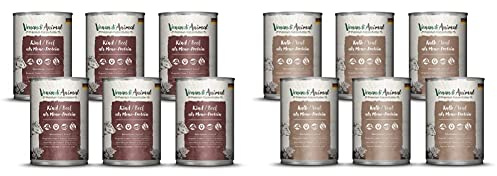 Venandi Animal Premium Nassfutter für Katzen, Rind als Monoprotein, 6 x 400 g, 2.4 kg & Premium Nassfutter für Katzen, Kalb als Monoprotein, 6 x 400 g, getreidefrei und naturbelassen, 2.4 kg