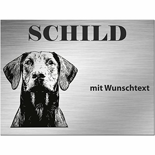INDIGOS UG - Schilder selbst gestalten Dobermann - Wunschtext personalisiert - Aluverbundplatte Edelstahllook - ab 20x15 cm - Spruch - Deko Geschenkidee für Ihren Hund - Zaun - Türschild