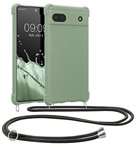 kwmobile Necklace Case kompatibel mit Google Pixel 6a Hülle - Cover mit Kordel zum Umhängen - Silikon Schutzhülle Graugrün