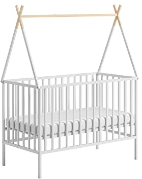 ATB Weiss Babybett mit Matratze 60x120 - Baby Bett - Kinderbett 60x120 ab 3 Jahr - Beistellbett Baby - Kinder Bett - Maserholz Kinderbetten