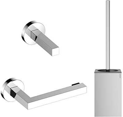 KEUCO WC-Set, Toilettenpapierhalter offene Form, Toilettenbürsten-Garnitur, Ersatz-Rollenhalter für 1 Rolle, aus Metall, Hochglanz-verchromt, Wandmontage, Edition 90