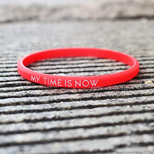 OSOLVE Lederarmband Mode Paar Armbänder My Time is Now Silikonarmband für Männer Frauen Gummi Handgelenk Outdoor Sport Elastizität Armreif Geschenk