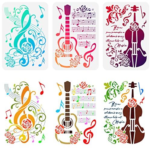FINGERINSPIRE 3 Stück Musiknoten Schablone 21x29.7 cm Kunststoff PET Schablonen Sets Gitarren Schablone Cello Schablone Noten Schablone Musiknoten Schablone Große Schablone Für Möbel Wand Boden