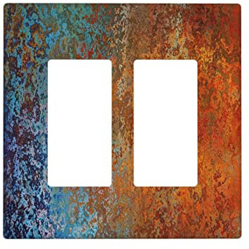 Spshian Placca decorativa per interruttori vintage in rame ruggine 2 bande doppio bilanciere Decora Copertura interruttore luce rosso celeste blu flatprint doppia presa piastra da parete elettrica