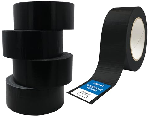 kör4u 5x Panzertape schwarz, 50m x 48mm, starkes Gewebeband, PE-beschichtet, wasserundurchlässig, Befestigen, Verstärken oder Abdichten, innen und außen