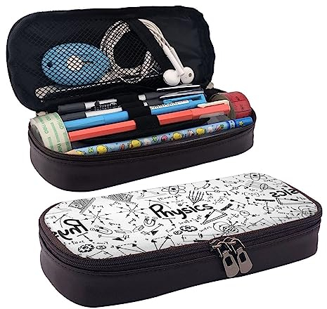 StOlmx Physik-Druck-Bleistift-Kasten-große Kapazität-Bleistift-Beutel,Reißverschluss-Stift-Taschen-haltbares Leder-Federmäppchen, Schwarz , Einheitsgröße, Koffer