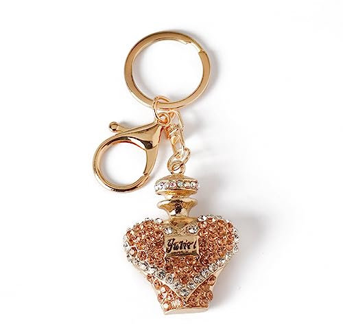 Key Chain 2 Pieces Diamond Set Perfume Bottle Keychain Rhinestones Car Alloy Keyring Backpack Shoulder Bag Handbag Key Chain Champagne