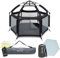 tenty Baby Pop-Up Laufgitter Set für drinnen und draußen - 150 x 100 cm - mobiler Laufstall mit Tragetasche, UV-Dach und Bodenmatte - für zuhause, Reisen, Camping (Schwarz/Blau)