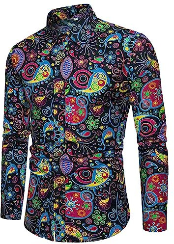 LAOSU Chemise Homme Col Mao Henley Shirts,Chemise Homme Imprimé Vintage,Chemise Orange Homme,Chemise Manches Longues en Lin,Chemise Rose Fushia Homme,Chemise Blanche Homme Cintrée