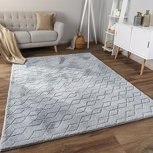 Paco Home Weicher Flauschiger moderner Bubble Wohnzimmer Teppich Hochflor Fell Geometrisches Design Hoch-Tief-Effekt, Grösse:60x100 cm, Farbe:Grau 5