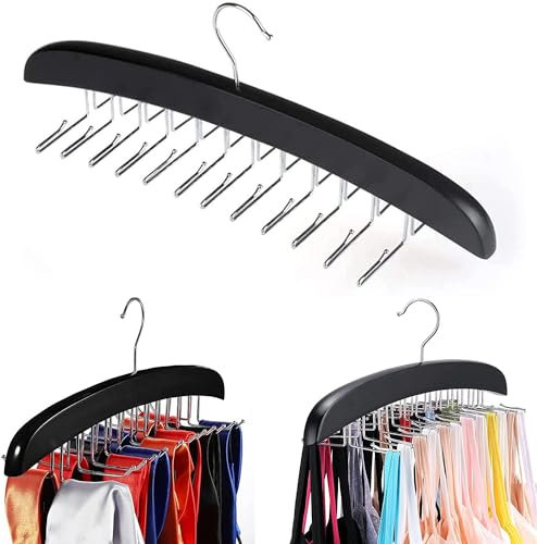 Paquete de 2 perchas para camisetas sin mangas con 24 ganchos de metal plegables, perchas para sujetadores, ahorro de espacio, madera de primera calidad con rotación de 360 grados, antideslizante,