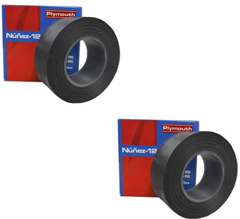 RASMACOR | Pack 2 unidades Cinta aislante Negra de PVC Nuñez-Plymouth 5082 | 20m x 19mm x 0,15mm | Autoextinguible | Para todo tipo de aplicaciones mecánicas y eléctricas