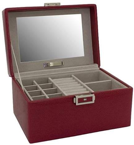 Friedrich Lederwaren Friedrich23 Milano Schmuckkoffer Rot – Feinsynthetik 19x13x11 cm, kompakte Schmuckbox