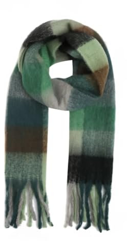 FASHION YOU WANT Damen Web Strickschal mit buntem Karo Muster und langen dicken Fransen, warmer Winter, Stola (S18)