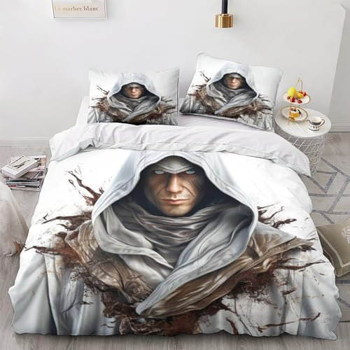OPSREY Assassins Bettbezug Baumwolle Samurai Steppdeckenbezug Reißverschluss Bed Linen Set Luxuriös Bettdeckenbezug Zip-Verschluss Bettwäsche Set Mit Kopfkissenbezügen Double(200x200cm)