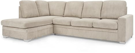 Home Detail Large Corner Sofa, Left Hand Sofa or Right Hand Corner Sofa, Couch in Upholstered Jumbo Cord Fabric, L Shaped Sofa in Dark Grey & Mocha (Mocha Jumbo Cord, Left Hand Facing)