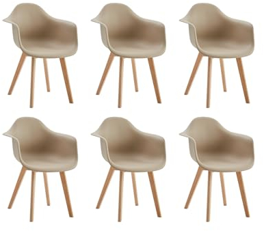 GrandCA HOME 6er-Set Esszimmerstühle, nordische Küchenstühle mit Beinen aus Buchenholz, Moderne Sessel für Wohnzimmer, Büro, Schlafzimmer, Esszimmer, Beige