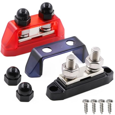 Gloaso 12V Bus Bar Power Distribution Block 250A with Dual M10 Posts Terminals Busbar | 250 Amp Busbars Battery Terminal Positive&Ground 48V DC for Car Vehicle Boat Marine Solar (Red & Black, 1Pair)
