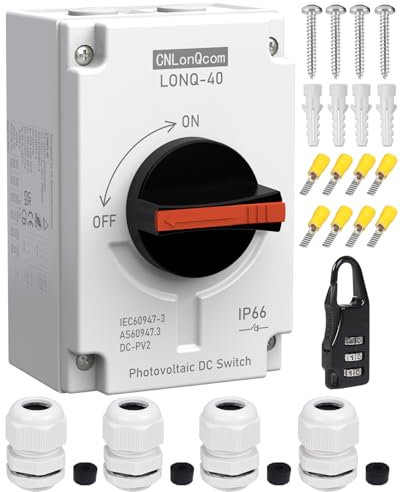 CNLonQcom DC Trennschalter PV Anlage 32A 1200V DIY 2 String oder 1 String Leitungsschutzschalter Mit IP66 Wasserdicht Anschlusskasten M20 Anschluss Für Solar