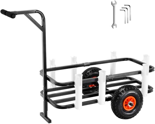 VEVOR Angelwagen Stahl Transportwagen mit 2 Gummirädern Transportkarre Angeln 1280x665x890mm Angelkarre 91kg Gewichtskapazität Angel Trolley Sackkarre Strandwagen Strandtrolley