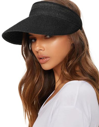 FURTALK Sun Straw Visor for Women Summer Packable Ponytail Beach UPF 80+ Sun Hats for Travel