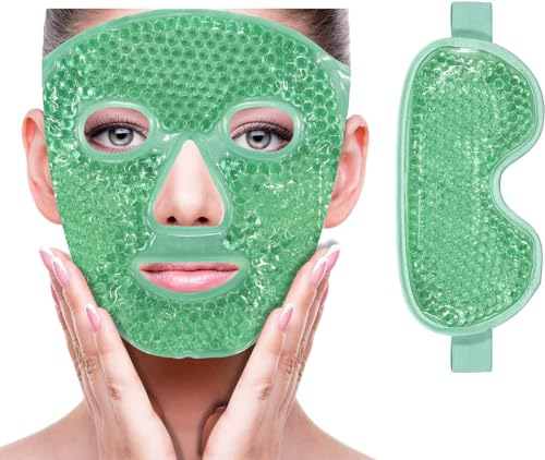 Masque chaud et froid pour le visage,réduit les gonflements,élimine les cernes sous les yeux et atténue les cernes,soulage les maux de tête,illumine la peau(masque facial vert+masque pour les yeux)