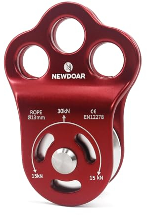 NewDoar 30 KN CE-zertifizierte DREI-Loch-Rettungs Kletterrolle Mikro Seilrolle für max. 13 mm Umlenkrolle mit Lager zum Abseilen, langlebige Seitenplatten-1 Stück