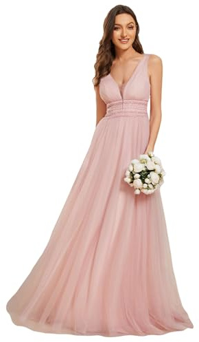 Ever-Pretty Robe de Princesse Belle Tulle Femme sans Manches Plis Robes de Demoiselle d'honneur Rose 44