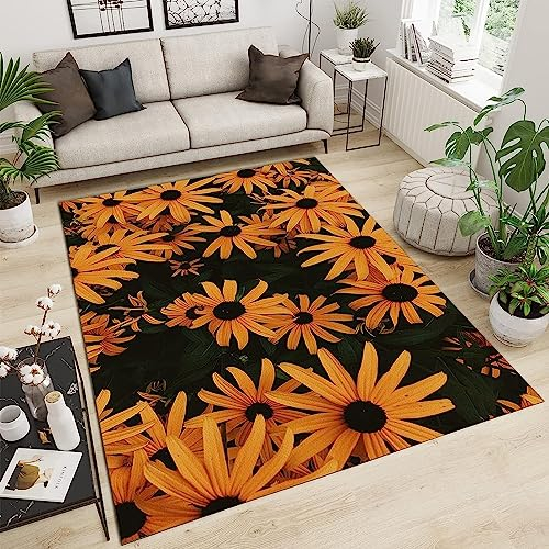 Pflanzen Sie Gelbe Pastorale Chrysanthemen Teppich Kinderteppich Wohnzimmerteppich Schlafzimmerteppich 3D-Gedruckter Superweicher Flanellteppich 78,7 X 118,1 Zoll - Leicht Zu Reinigendes, We -6Z6I+H2B