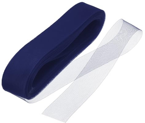 sourcing map 50 Meter Steifes Rosshaarband, 5 cm Breit für Polyester Knochen Nähen Hochzeitskleid Tanzkleid Zubehör, Marineblau