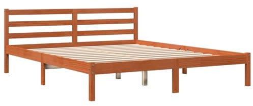 vidaXL Massivholzbett, Holzbett mit Kopfteil Sperrholzlatten, Doppelbett für Schlafzimmer, Bett Bettgestell, Wachsbraun 180x200cm Kiefer