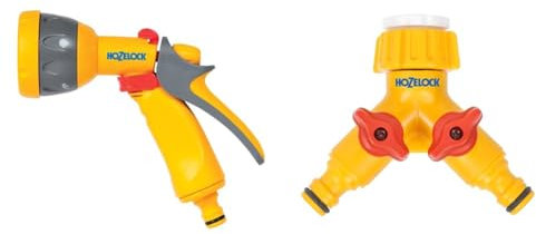 HOZELOCK - Multi-Jet Spray Gun : Ideal for Daily Use, Multi-tasking Gun & lti-Tap Connector 2-Way : Create 2 Circuits on a Single Tap