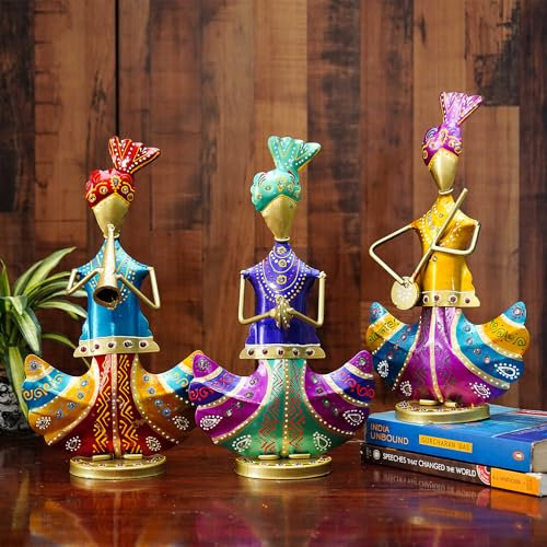 Ekhasa Nostrae Metal Show Pieces for Home Decor | Gift Items for Showcase or TV Unit Decoration | Statue or Figurines or Artifacts for Table or Living Room Decorative Items (Musicians - Set of 3)
