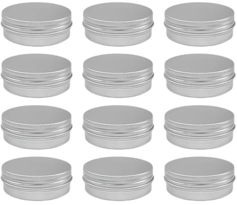 AEIOPRS 12 pcs Pots en Aluminium Conteneurs Cosmétiques Vide Pots de Voyage Rondes avec Mini Spatule et étiquette pour Maquillage Crème Baume à lèvres