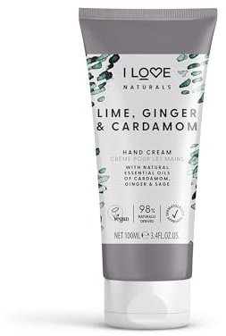 I Love Naturals Limette, Ginger und Cardamom Handlotion, Handlotion für trockene Haut, Feuchtigkeitslotion mit Shea Butter und Kokosöl, 100 ml